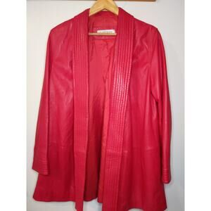 Evan Davies Coral Red 100% Lambskin Leather Cardigan Jacket Size 6 Korean Made